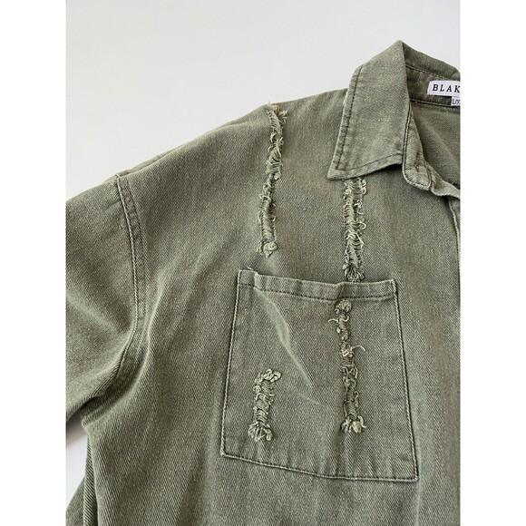 Blakeley Oversized Distressed Shacket Shirt jacket Olive Green L/XL - Picture 10 of 16